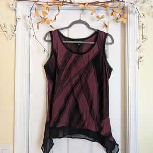 Simply Vera Vera Wang Women's Asymmetrical Burgundy and Black Blouse